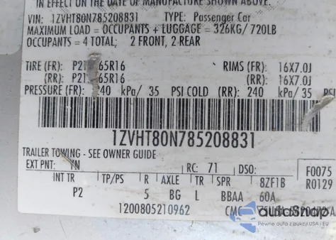 2008 Ford Mustang V6 Deluxe/V6 Premium from USA, damaged, VIN 1ZVHT80N785208831